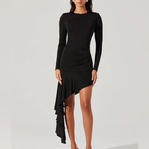 ASTR The Label Asymmetrical Ruffle Hem Dress Black